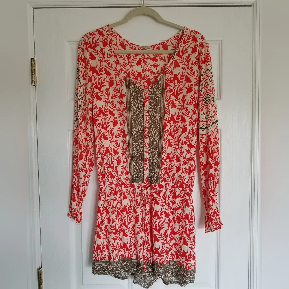 Free People Red Gray Floral Romper Size Small - Picture 2 of 14
